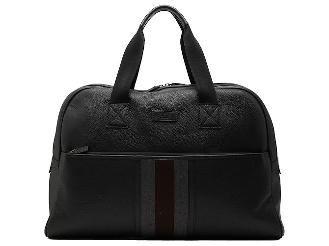 Borsa da viaggio in pelle Gucci Web nera Nero