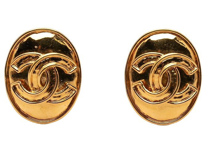Orecchini a clip ovali Chanel CC placcati oro D'oro