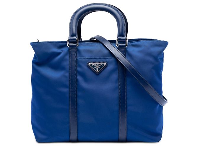 Borsa Prada Vitello Trimmed Tessuto blu