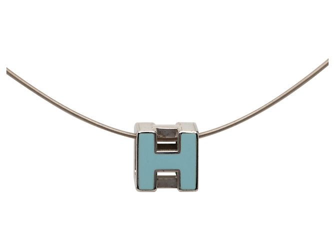 Colar com Pingente Cage D em laca com banho de Palladium azul Hermès