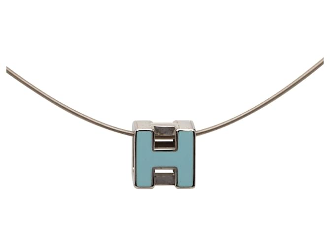 Pendentif Collier Cage D en laque avec placage Palladium bleu Hermès 