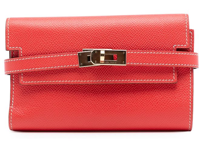 Red Hermès Epsom Kelly Depliant Wallet Long Wallets