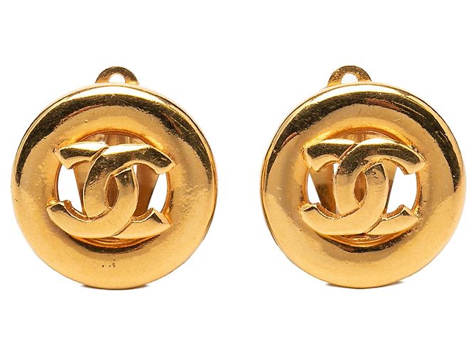 Chanel CC runde Clip-Ohrringe vergoldet Golden
