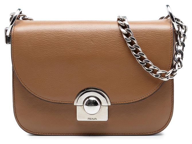 Bolsa transversal Arcade em couro de bezerro glacê marrom Prada
