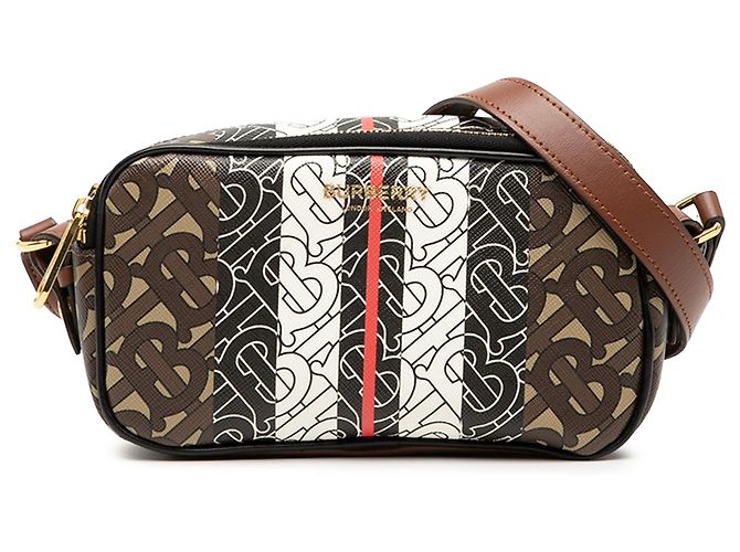 Borsa a tracolla Burberry TB Monogram E-Canvas Stripe marrone