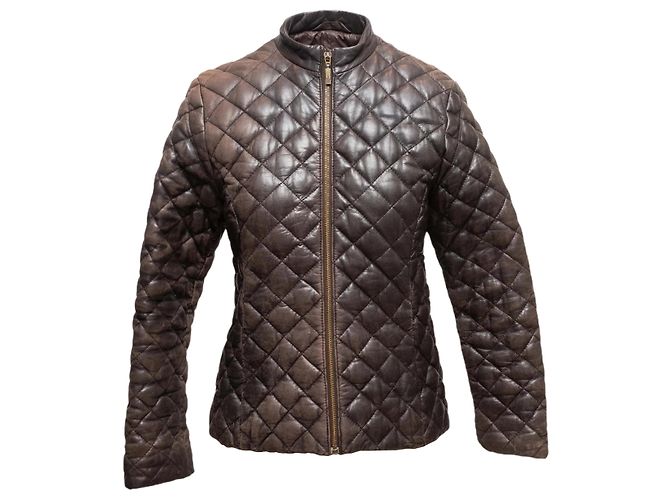 Jaqueta de couro acolchoado marrom Moncler Tamanho Designer 1