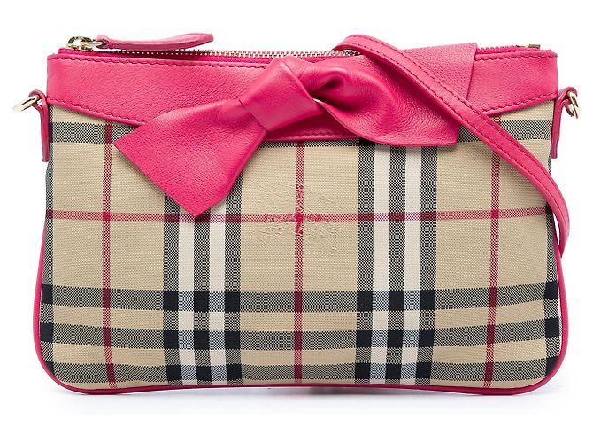 Borsa a tracolla Burberry Haymarket Check Nylon Peyton Bow Tie Rosa