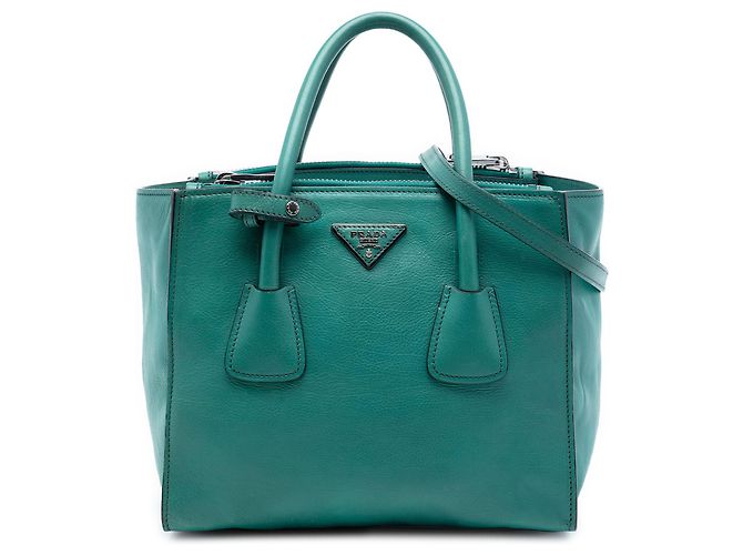 Double Bolsa satchel Prada Glace Calf verde com dois bolsos e alça dupla