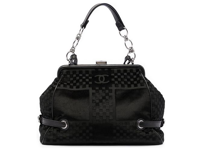 Borsa Chanel CC Check Embossed Velvet Belted Side Frame Bag nera Nero