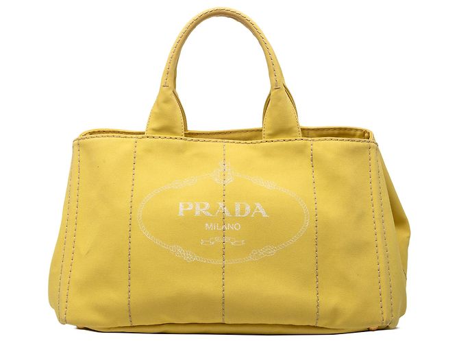Tote Borsa Prada Large Canvas Canapa Logo gialla Giallo