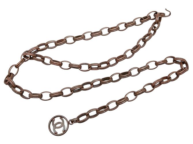 Cinto de corrente de latão Chanel CC marrom
