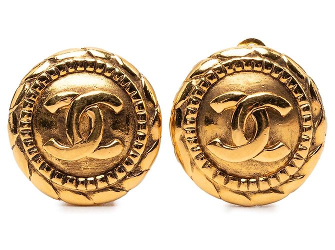 Orecchini a cerchio Chanel CC placcati oro D'oro