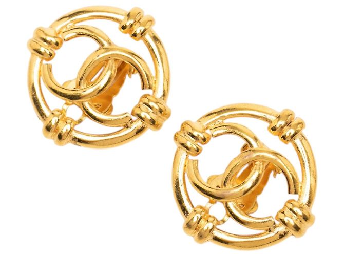 Orecchini a cerchio Chanel CC placcati oro D'oro