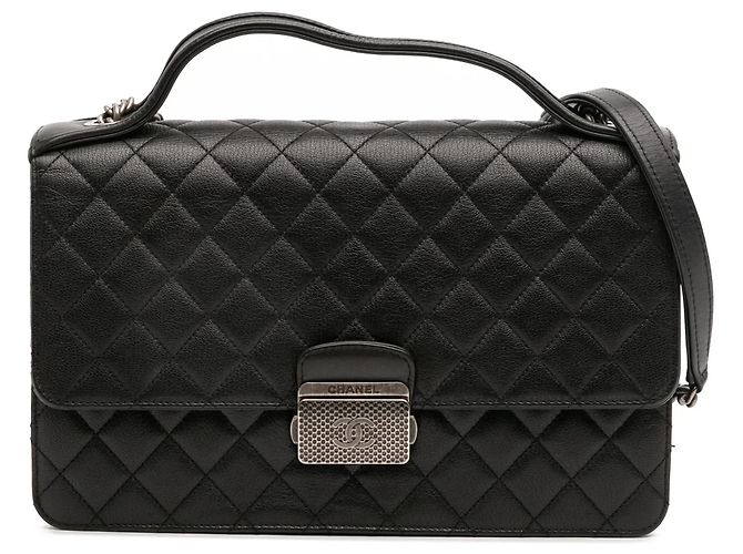 Borsa a tracolla Chanel Medium Quilted Goatskin CC University Flap Nera Nero