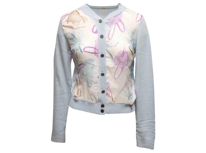Valentino Garavani Hellblauer & mehrfarbiger Valentino Wollmischung Cardigan mit Blumenmuster Größe US S