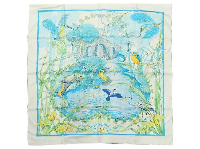 Sciarpa in seta Hermès Au Bord Leau 90 bianca Bianco