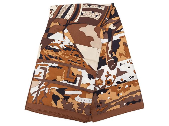 Lenço de seda Hermès Les Dix Cavaliers 90 marrom