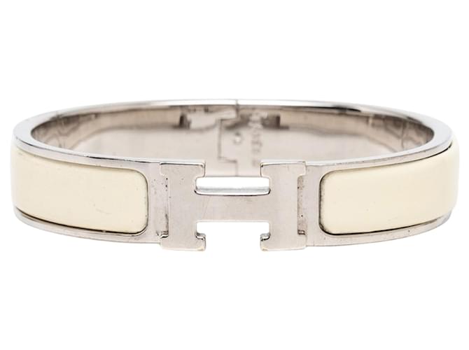 Bracelet Clic Clac H étroit en émail blanc Hermès PM 