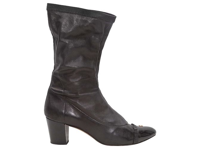 Black Chanel Cap-Toe CC Mid-Calf Boots Size 41