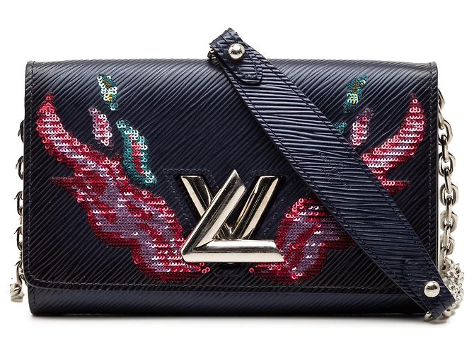 Bolsa transversal Louis Vuitton Epi Sequin Flames Twist Chain Wallet azul