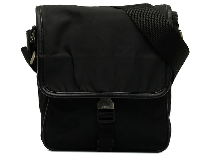 Black Prada Tessuto Buckle Messenger Bag