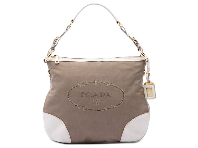 Weiße Prada Canvas Canapa Logo Schultertasche