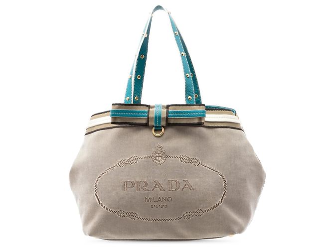 Blauer Prada Canapa Canvas Logo Tote
