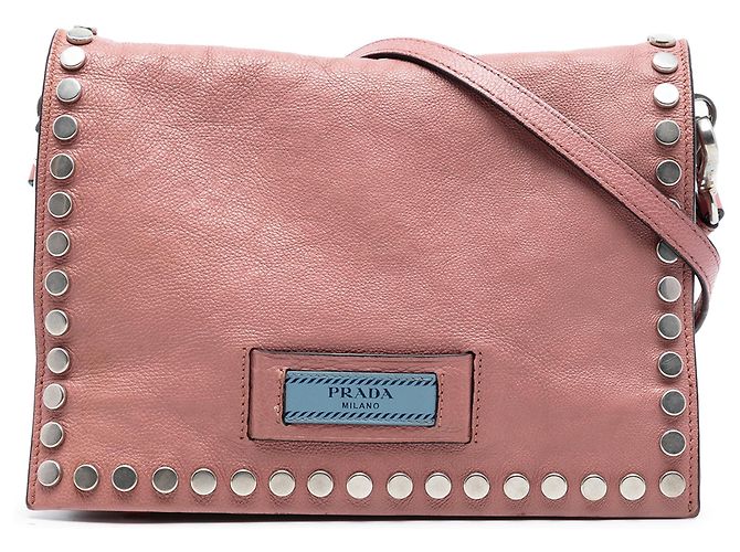 Borsa a tracolla Prada Glace Calfskin Studded Etiquette Flap rosa