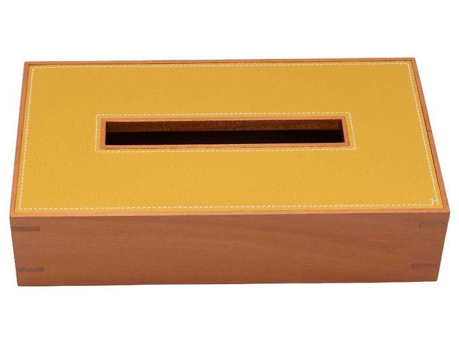 Hermès Orange Hermes Wood & Leather Tissue Box Cover
