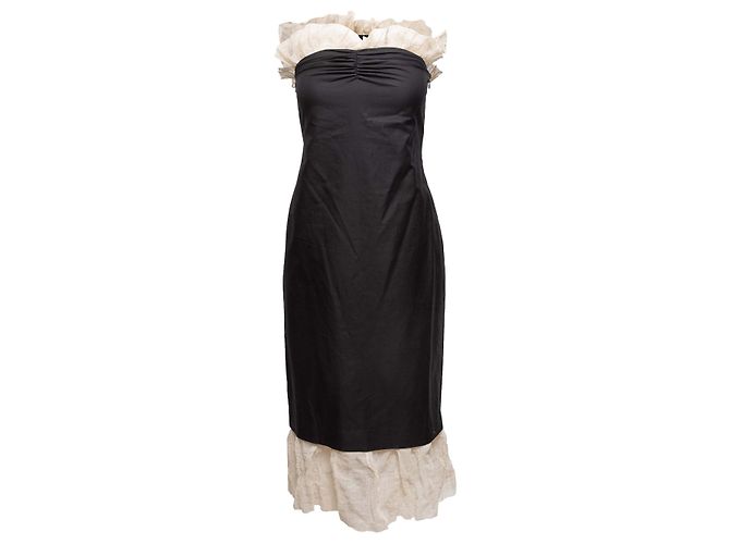 Abito senza spalline con volant bianco e nero Khaite Taglia US 2