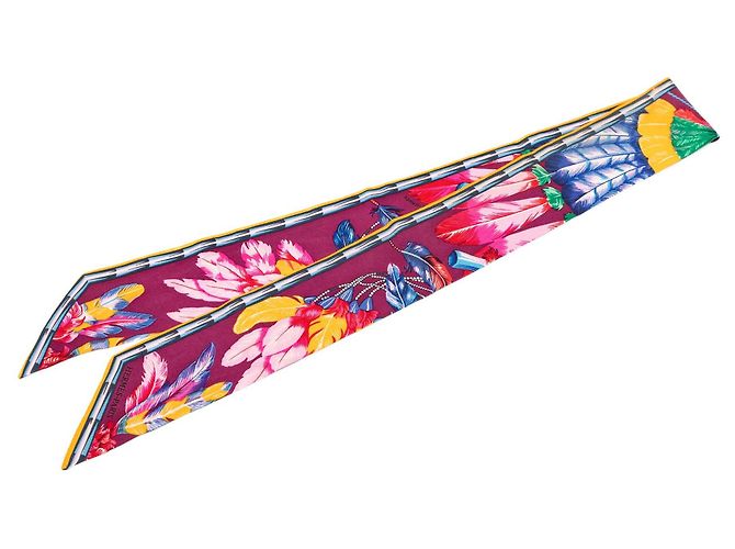 Lenço Twilly de seda Hermès Brazil Feather roxo