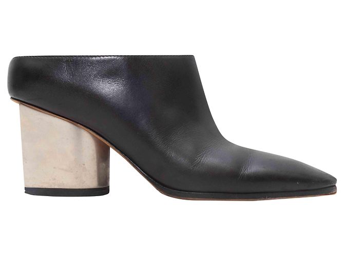 Céline Black Celine Leather Metal Heeled Mules Size 35.5