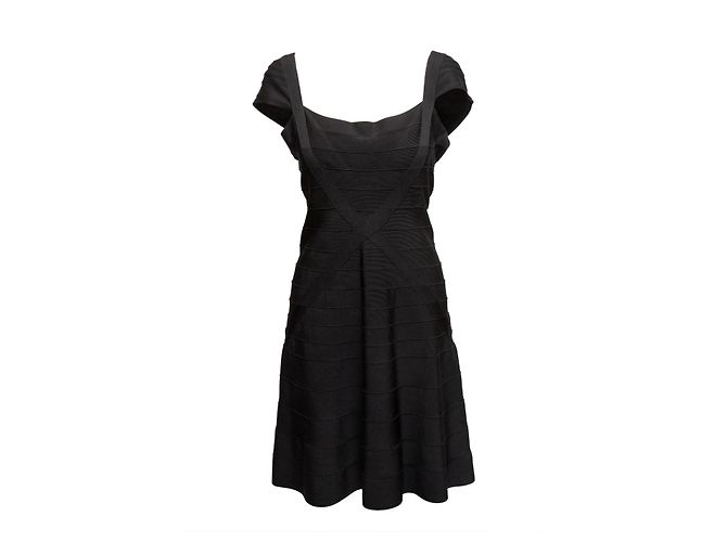 Schwarzes Herve Leger Cap Sleeve Mini Kleid Größe US L
