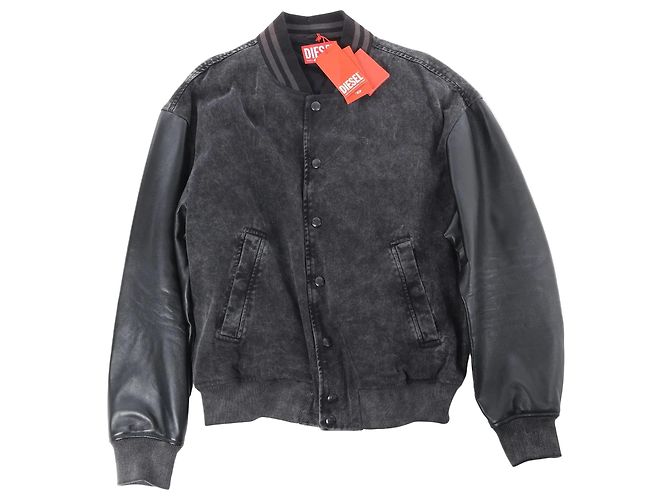 Giacca bomber in pelle e denim Diesel L-NYN nera, 50 IT Nero