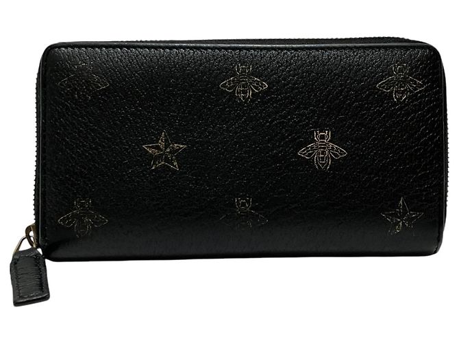 Gucci Bee & Star Round Zip Wallet Black