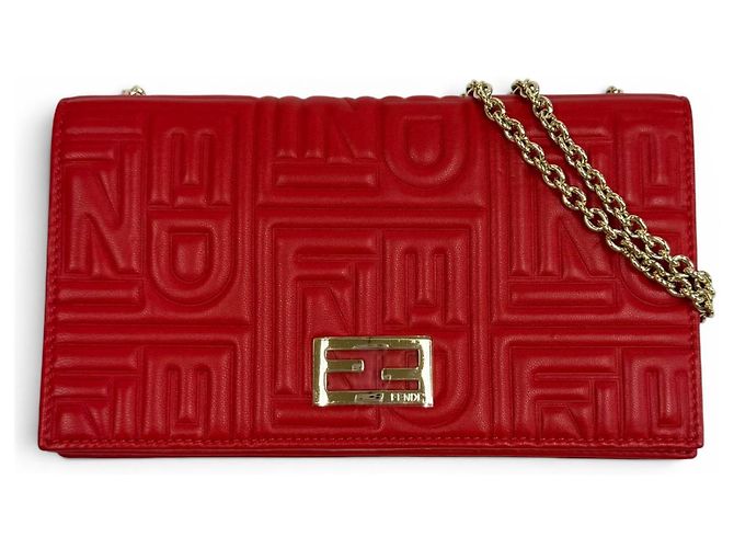 Fendi Red Leather Chain Wallet