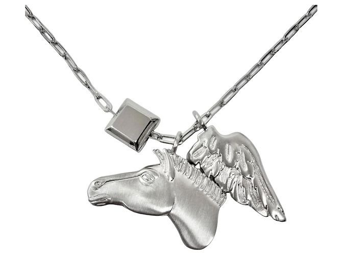 Hermès Collar de cadena Hermes Talisman Pegasus Plata 