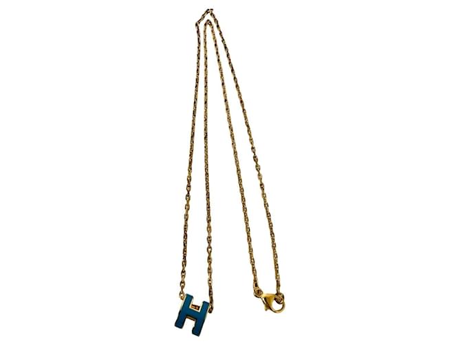 Hermès Collar Hermes Mini Pop H con colgante dorado y azul 