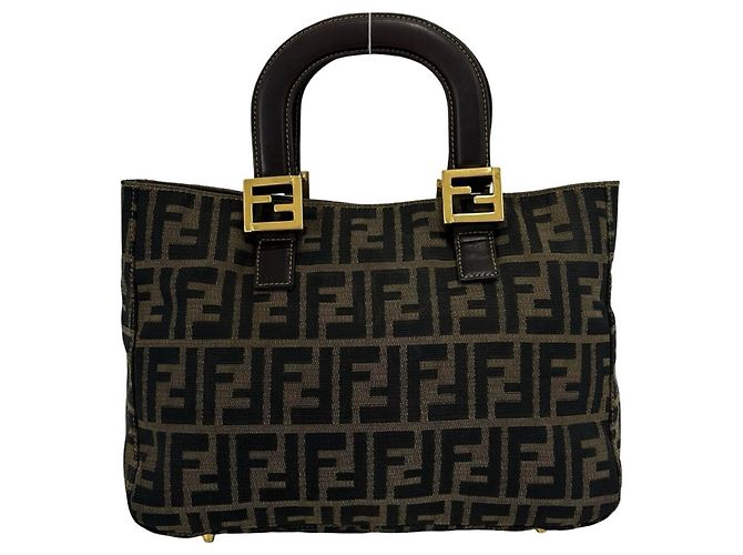 Saco Tote FENDI em lona Zucca FF e couro Marrom Preto