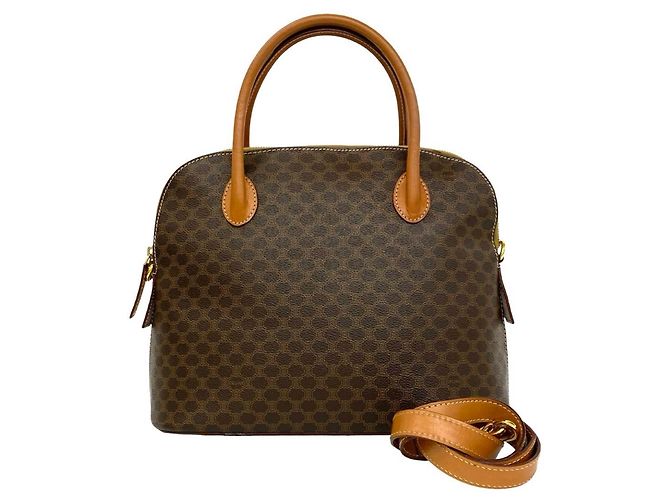 Céline Sac à main 2-Way Celine Vintage Macadam motif Blazon Marron