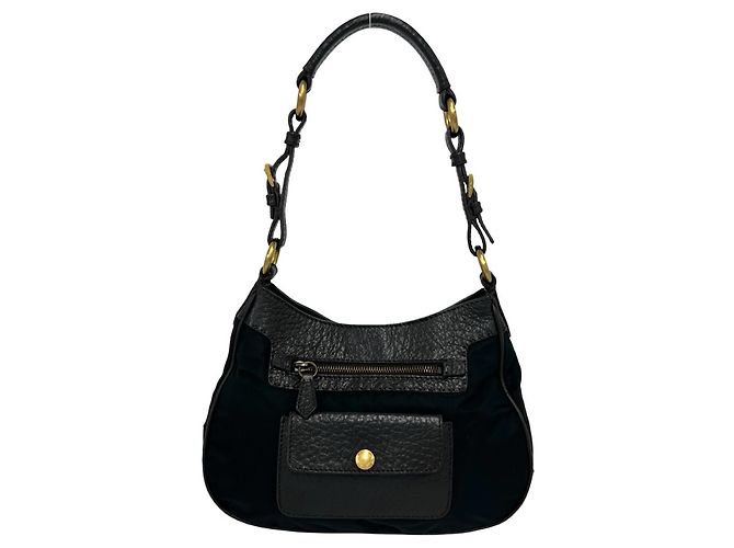 PRADA Triangle Logo Plate Hardware Shoulder Tote Brown Black