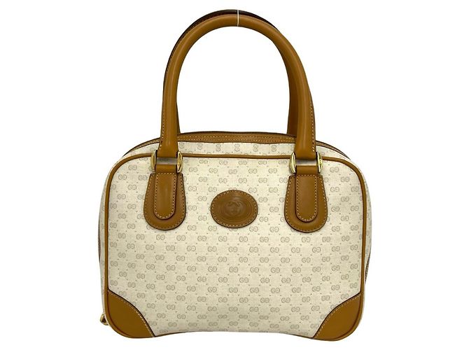 Bolsa de mão em couro GUCCI Old Micro GG Logo Marrom Branco