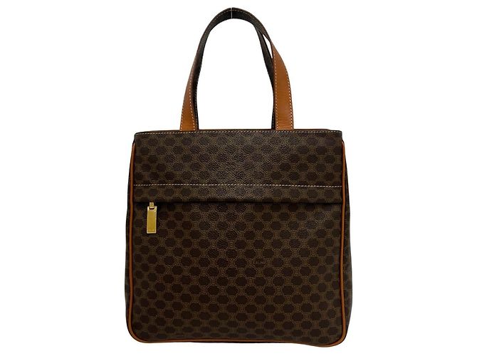 Céline Sac à main CELINE Vintage Macadam Blazon Pattern Triomphe en cuir Mini Tote Bag Marron