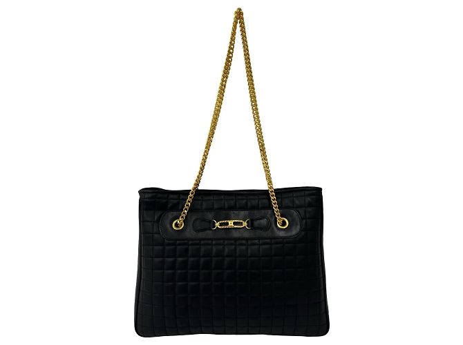 Céline CELINE Vintage Blazon Triomphe Leather Chain Shoulder Bag Black