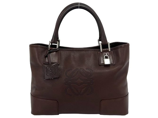 Bolsa de mão em couro Loewe Fusta Anagram Logo Pattern Marrom