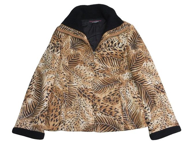 Autre Marque LEONARD Wool Silk Leopard Print Jacket Brown Black