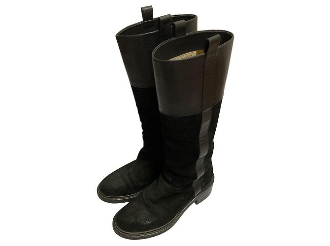 Autre Marque Botas Longas de Couro e Camurça Sartore Preto