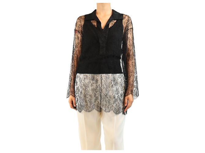 Autre Marque Blusa in seta e pizzo nera - size UK 10 Nero