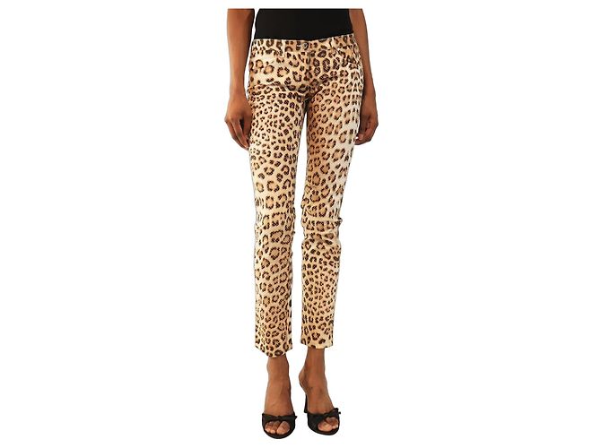Roberto Cavalli Pantaloni leopardati decorati marroni - size S Marrone