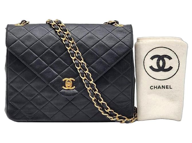 Bolsa Clássica Chanel Timeless Envelope Single Flap com 24K de Ouro. Preto